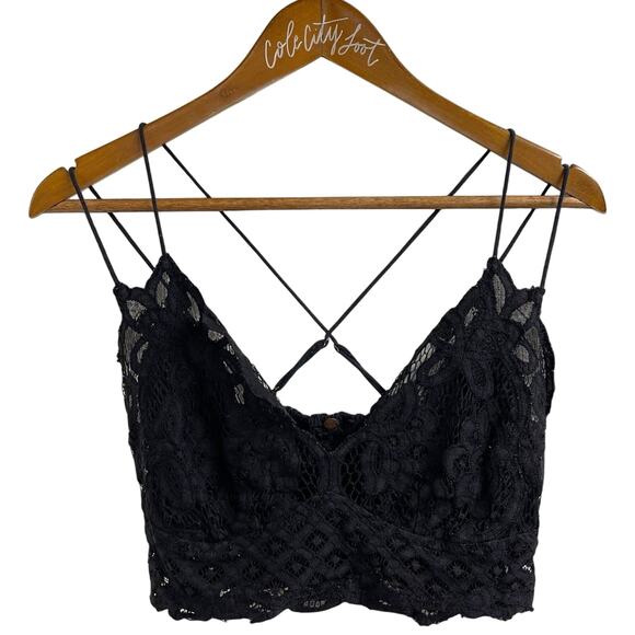Free People One Lace Bralette Black Medium Ruched Strappy - Picture 1 of 8